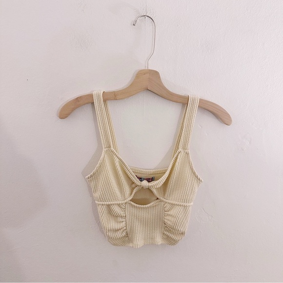 Urban Outfitters Ivory Sleeveless Early Hours Cropped Tank Top Ribbed - Picture 2 of 5